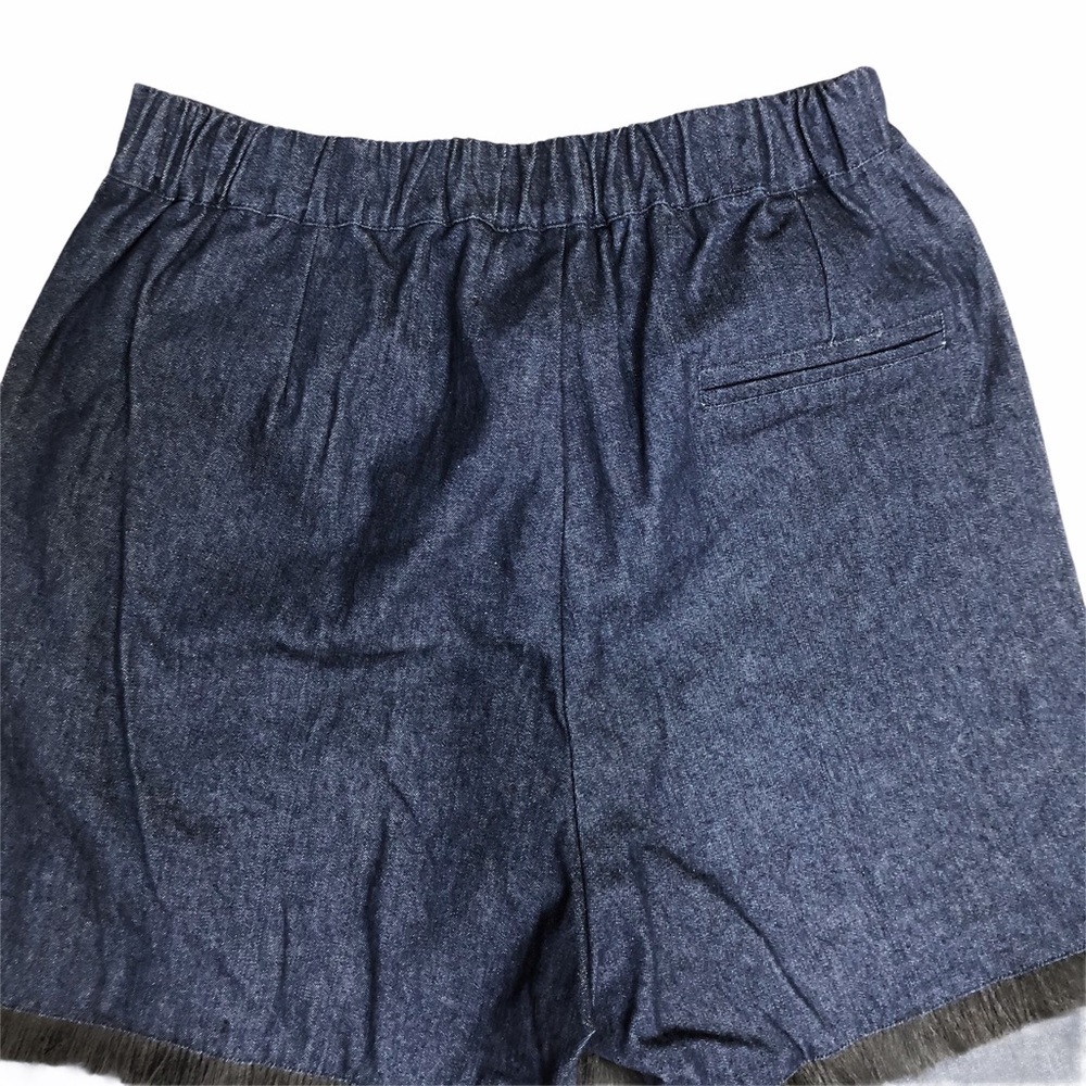 TOV Women’s Tiered Fringe Denim Bermuda Shorts Size Small (38) Statement Shorts - Picture 6 of 8